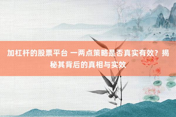 加杠杆的股票平台 一两点策略是否真实有效？揭秘其背后的真相与实效