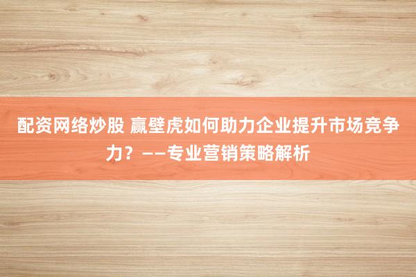 配资网络炒股 赢壁虎如何助力企业提升市场竞争力？——专业营销策略解析
