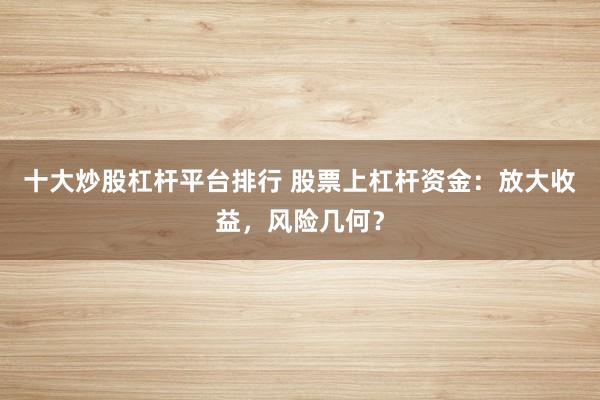 十大炒股杠杆平台排行 股票上杠杆资金：放大收益，风险几何？