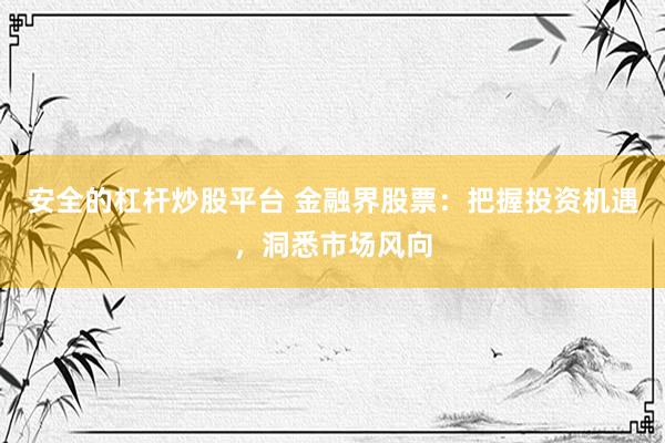 安全的杠杆炒股平台 金融界股票：把握投资机遇，洞悉市场风向