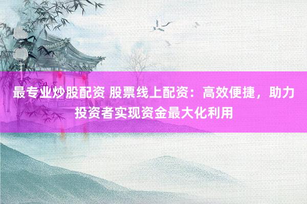 最专业炒股配资 股票线上配资：高效便捷，助力投资者实现资金最大化利用