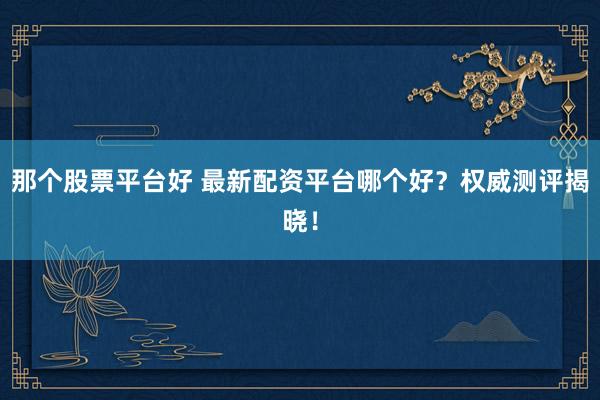 那个股票平台好 最新配资平台哪个好？权威测评揭晓！